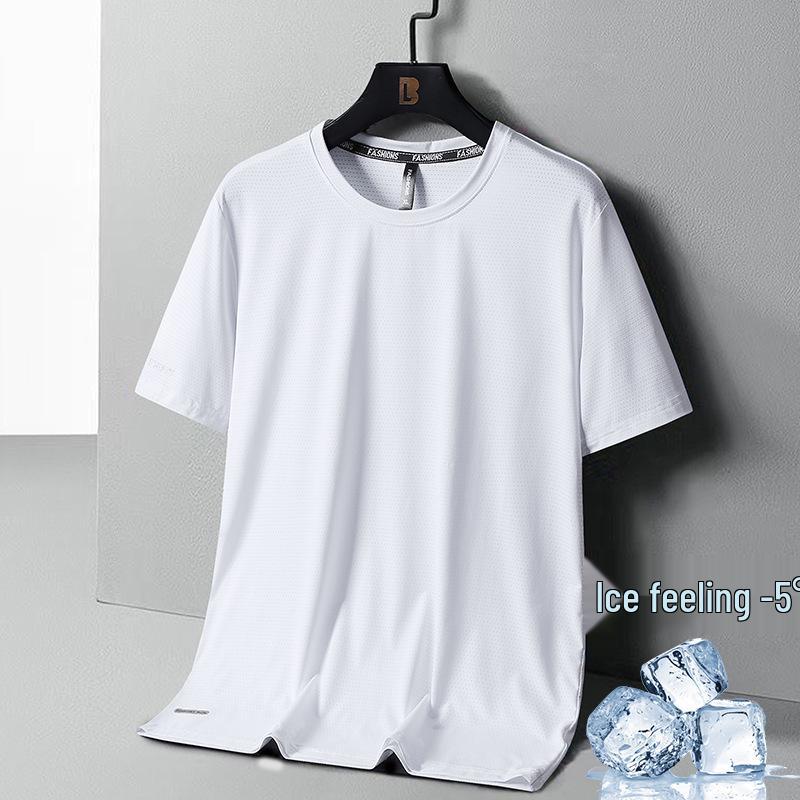Herr Sommar Is-Silke Mesh Snabbtorkande T-shirt - Lös Passform, Casual Sport, Stor Storlek, Rund Hals, Kort Ärm, Tryckt Design.
