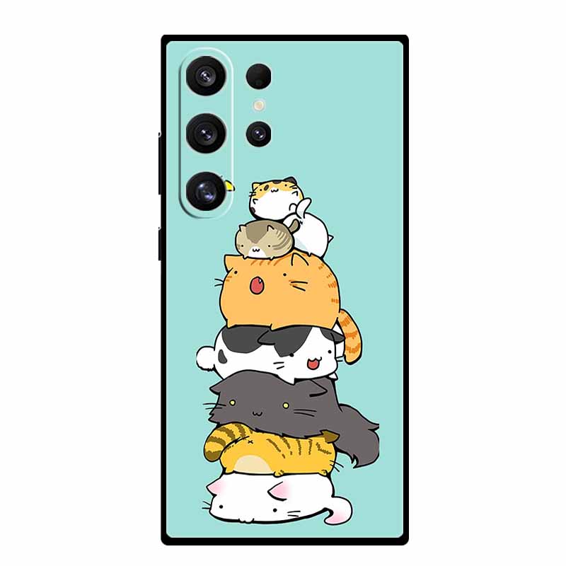 For Samsung Galaxy S25 Ultra Cover Lion Tiger Black Silicone Painted Starry Cat Case For Galaxy S24 S23 S22 S21 Ultra TPU Shell