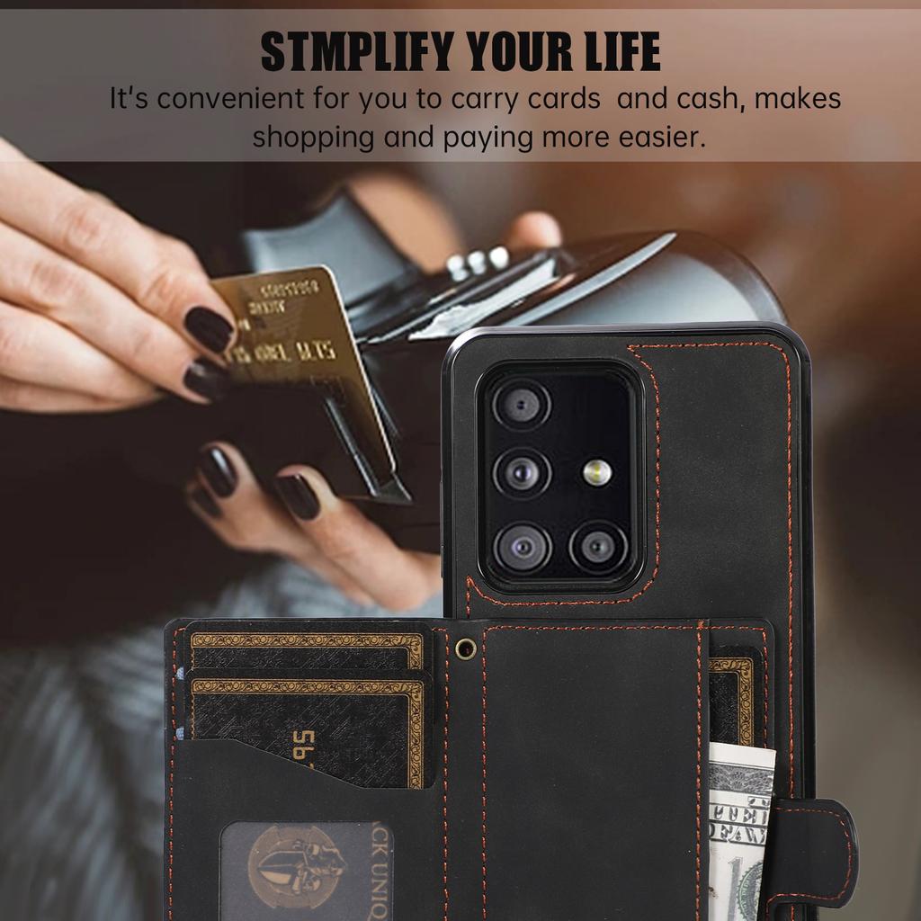 För Samsung Galaxy A51 5G Korthållare TPU+PU Läder Telefonfodral Ställ Telefon Skydd