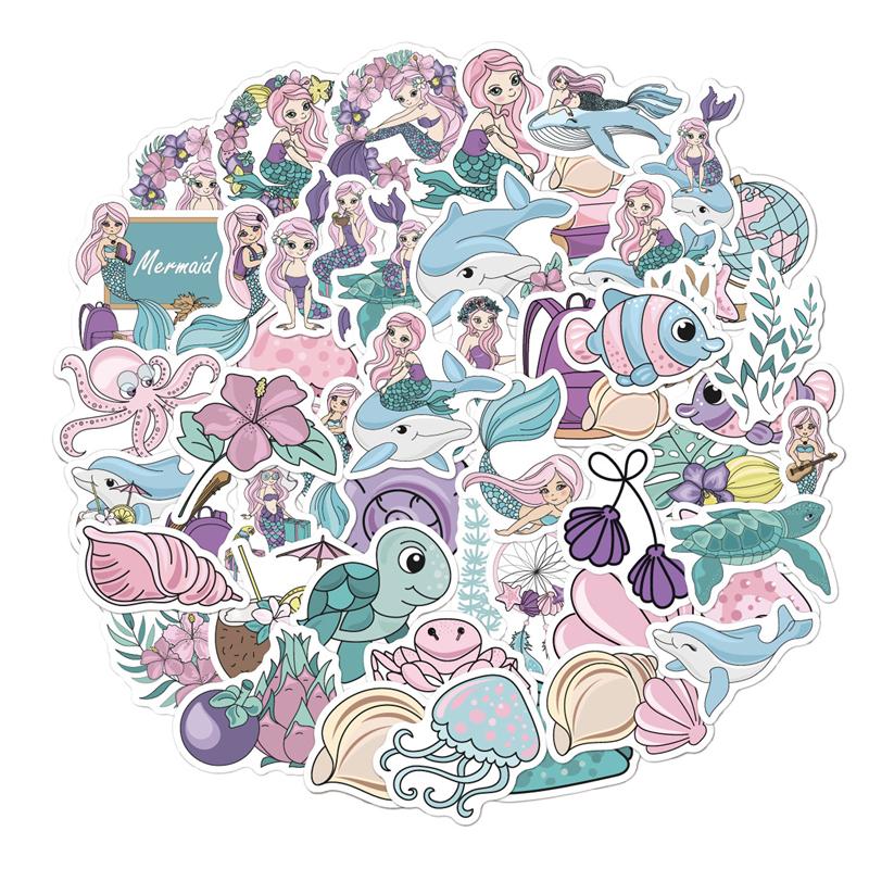 50 PCS Cute Sea Mermaid Stickers for Boys Girls Cartoon Ocean Stickers Vinyl Waterproof Stickers for Water Bottles,Laptop