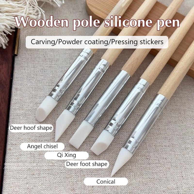 Silicone Wooden Pole Nail Art Pen Brush Uv Gel Polish Tip 3D Image Diy Dotting Polish Brushes Sculpture Pen Diy Manicure Tool