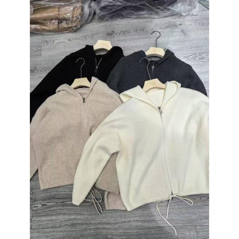 Hooded Sweater Jacket Women's Autumn and Winter New Lazy Style Loose Zipper Drawstring Short Knitted Cardigan Top