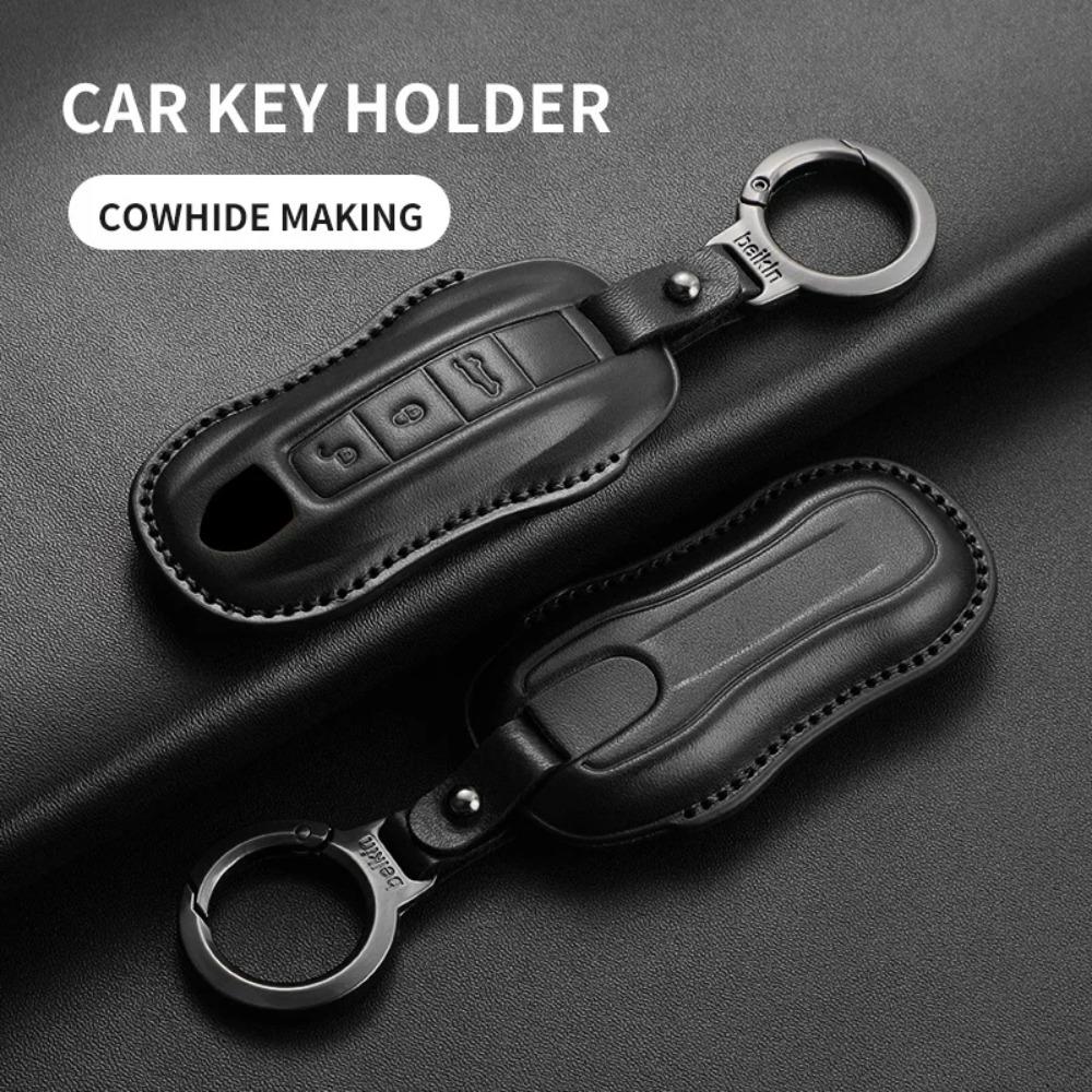 Autoschlüssel Hülle Abdeckung Schale für Porsche 718 Cayenne Panamera 911 Macan Taycan Cayman Boxster Oberste Schicht Leder Autoschlüssel Zubehör