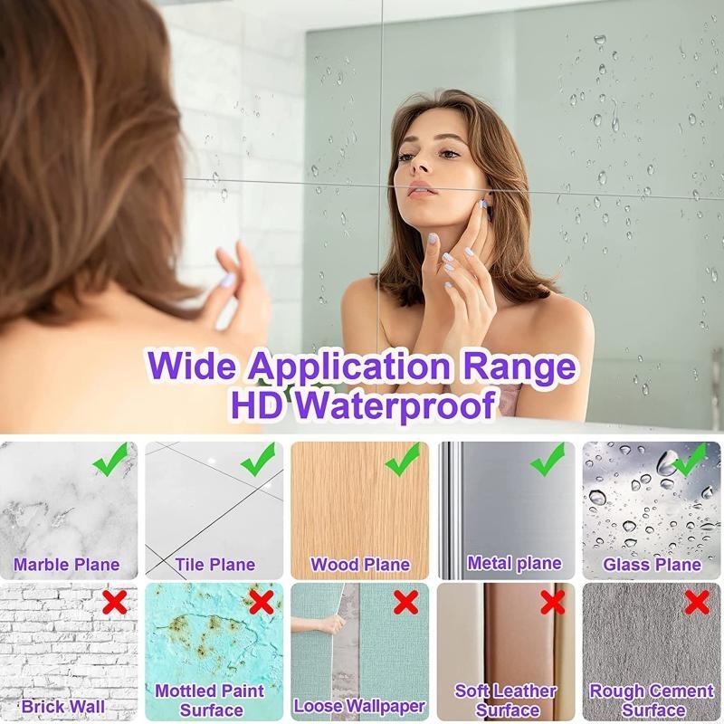 62KD 4pcs Acrylic Mirror Sheets Flexible Non Glass Mirror Tiles with 16pcs Adhesive Stickers for Home Wall Decor