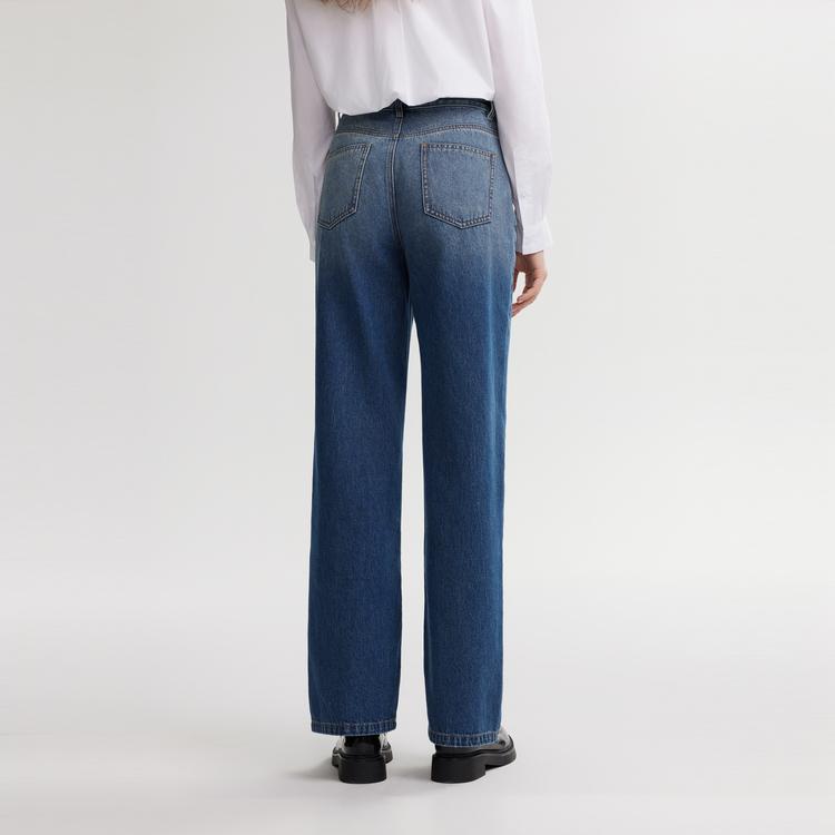 ELLE French Design Solid Color Cotton High Waist Vintage Gradient Straight Leg Jeans Women Jeans Blue EQ49219