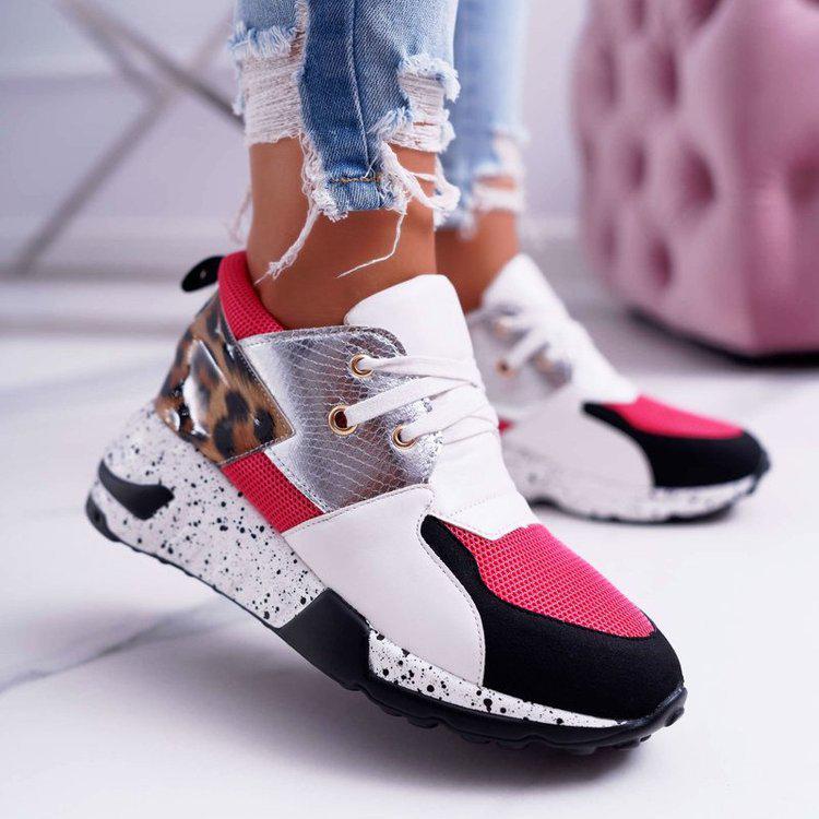 Women's Leopard Print Chunky Sole Sneakers - Lace-Up Casual Sports Shoes