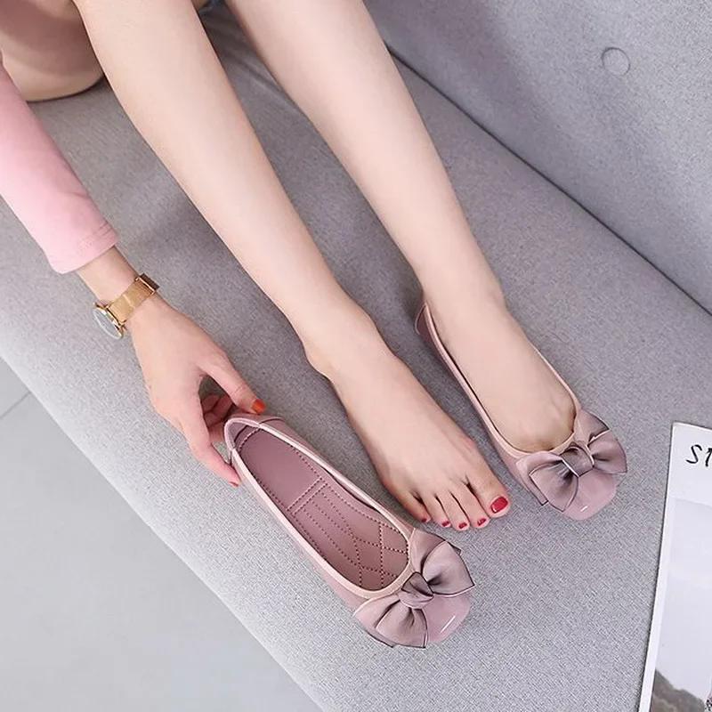Women Sweet Bowknot Flat Shoes Lady Office Work Single Shoes Female Loafers Mother Girl Student Comfy Casual Shoes Large Size 44