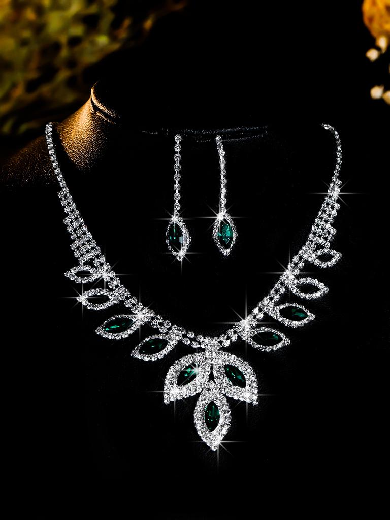 Conjunto de Colar e Brincos de Diamante de Luxo Acessórios para Festa Vestido de Casamento Jantar Corrente de Colar e Brincos de Strass da Moda para Meninas