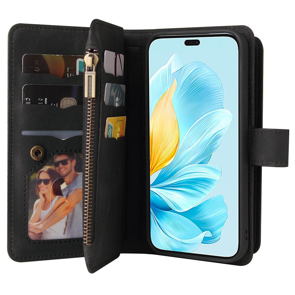 For Honor 200 Lite Zipper Wallet Case with 15 Card Slots and Strap Leather Phone Cover