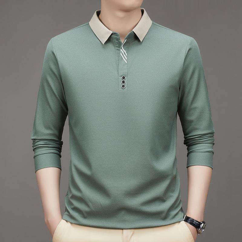 Spring and Autumn Men's Long Sleeve Polo Shirt Men's Business Scissors Collar Solid Color Lapel Base T-shirt Men