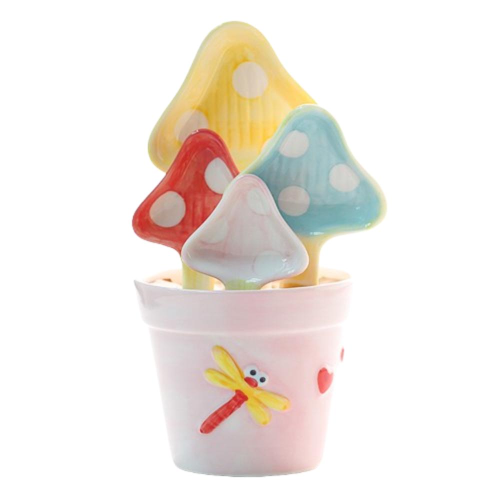 

4Pcs Potted Mushroom Measuring Spoons Ceramic Coffee Spoon Scale Spoons Decorative Tablespoons Gift 4Pcs Spoon with Base