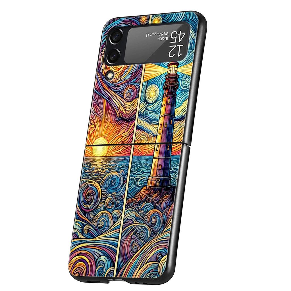 Beautiful Sun Moon Glass Hard PC Phone Case For Samsung Galaxy Z Flip 7 6 5 4 Black Cover For Galaxy Z Flip 3 Foldable Shell Bag