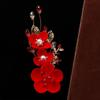 Red Flower Pearl Bride Duckbill Clips Festival Hairpins Chinese Hanfu Hair Clips Women Barrettes
