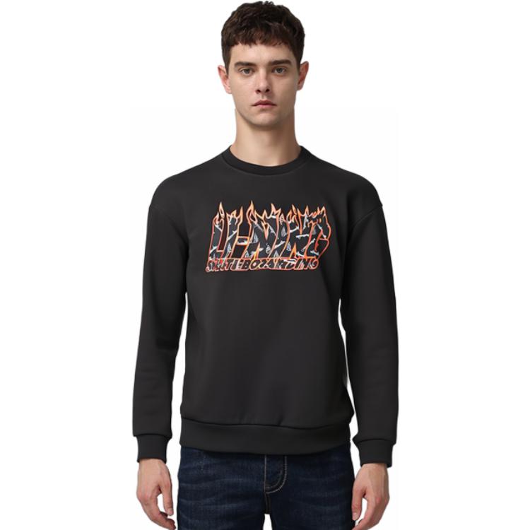 Li-Ning Phil Hackett Joint Collection Pattern Print Fleece Crewneck Sweatshirt Men Tops Black AWDT949-1