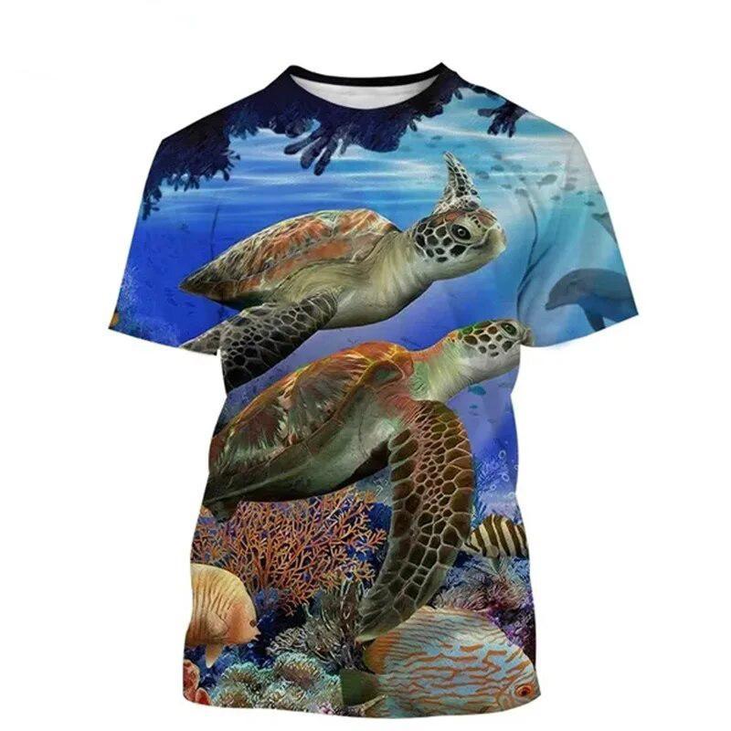 Underwater World Animal T-shirt Men's Clothing 3D Print Funny Sea Tortoise T Shirts Casual Harajuku Outdoor Trend Round Neck Tee