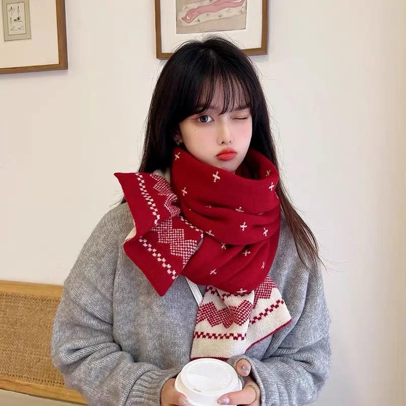 Christmas Gift Deer Scarf Women's Winter Versatile Cute Student Thickened Warm Knitted Scarf Tide Gift