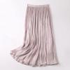 Qooth Women Gentle Solid Color Pleated Skirt Casual Elastic Waist Colorful A-line Skirt For Spring Summer QT2416