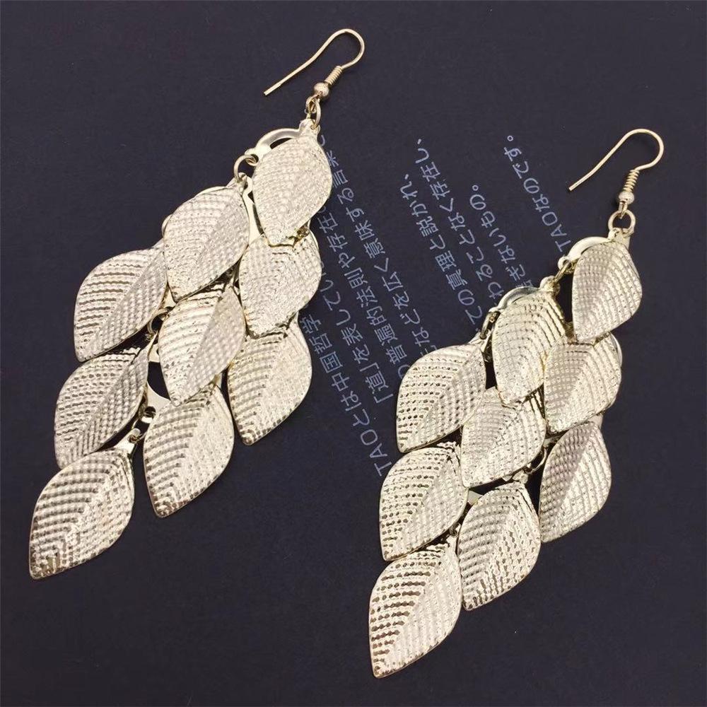 Stylish European and American Long Leaf Earrings