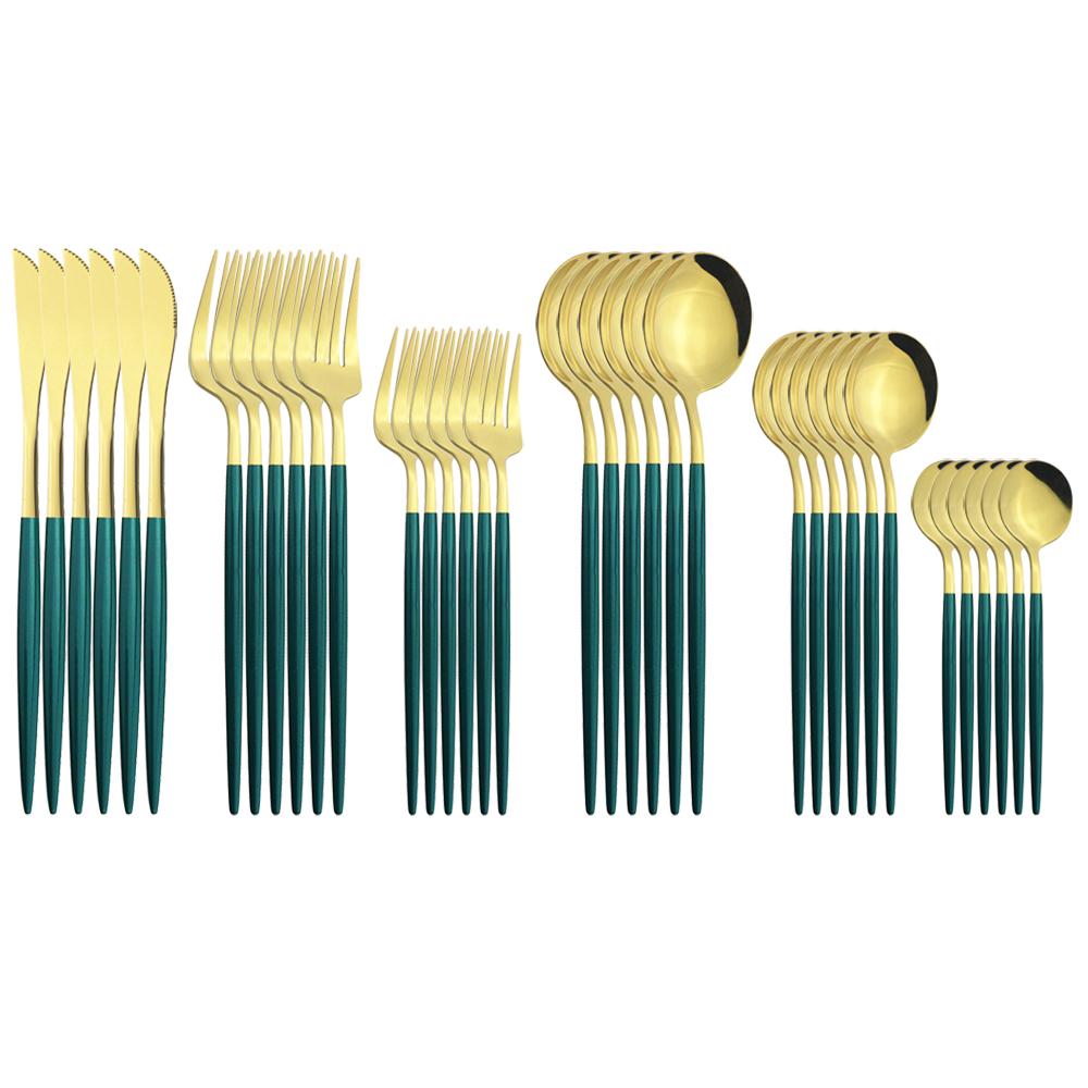 36Pcs Black Gold Cutlery Set Knives Dessert Fork Coffee Spoon Dinnerware Flatware Stainless Steel Silverware Party Tableware Set