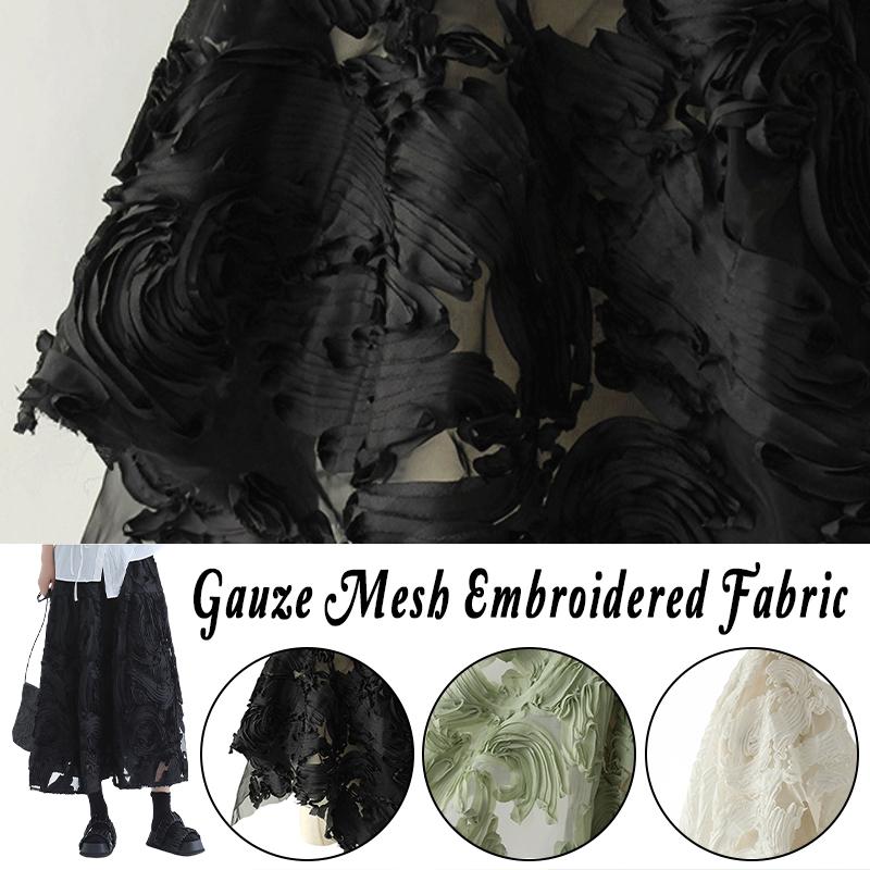 Tessuto a Rete di Garza Ricamato a Fiore 3D da 140 Cm per Gonne Vestiti Cucito Fai-da-te Materiale Morbido e Soffice per Moda e Sartoria