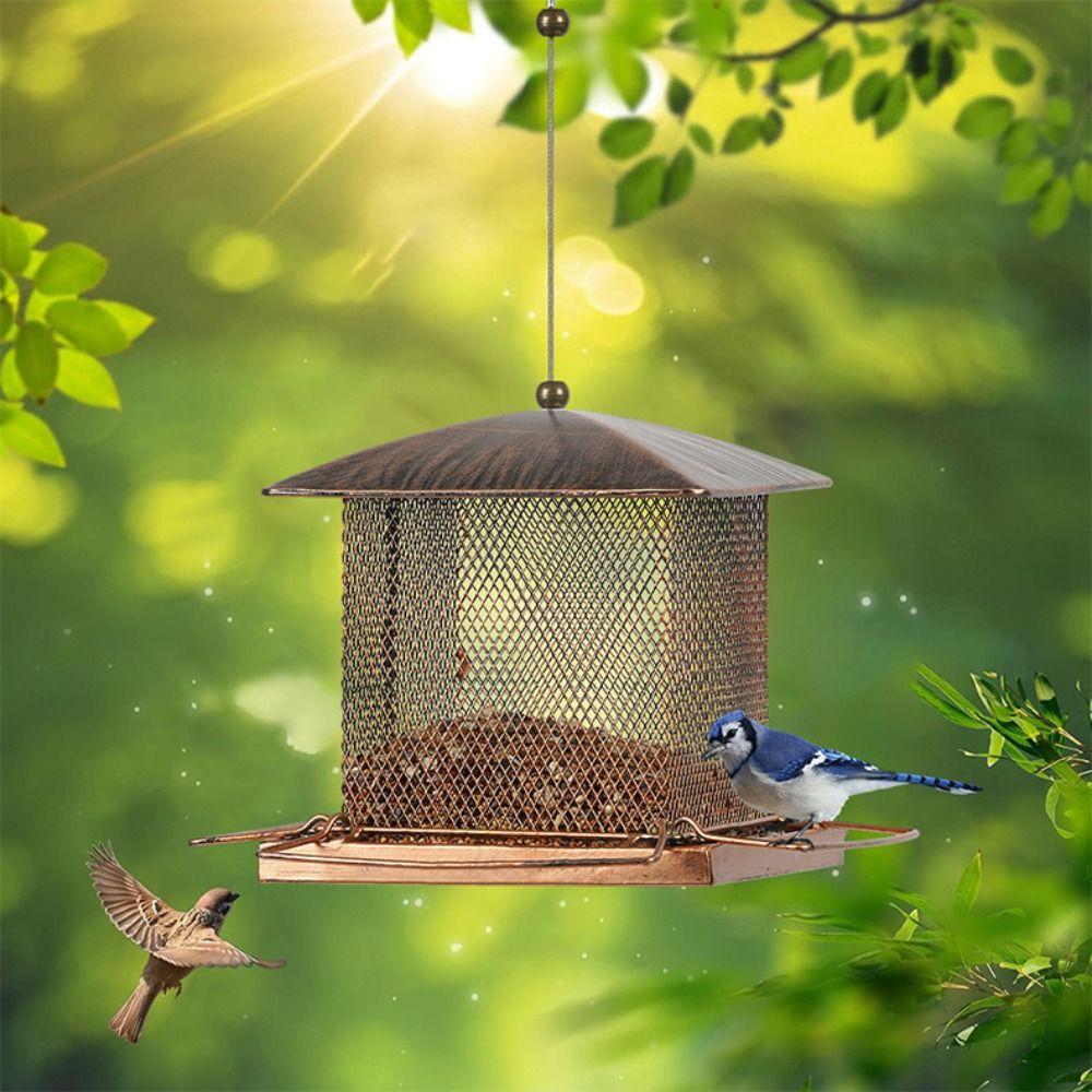 Großer Garten-Vogelfutterspender Eisen Eichhörnchensicher Vogelfütterungsgerät Hängende Robuste Vogelfutterschale Bauernhaus