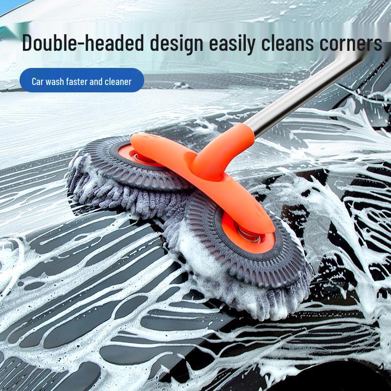 Telescopic Car Wash Brush with Soft Bristles - Rotating Handle Car Cleaning Tool