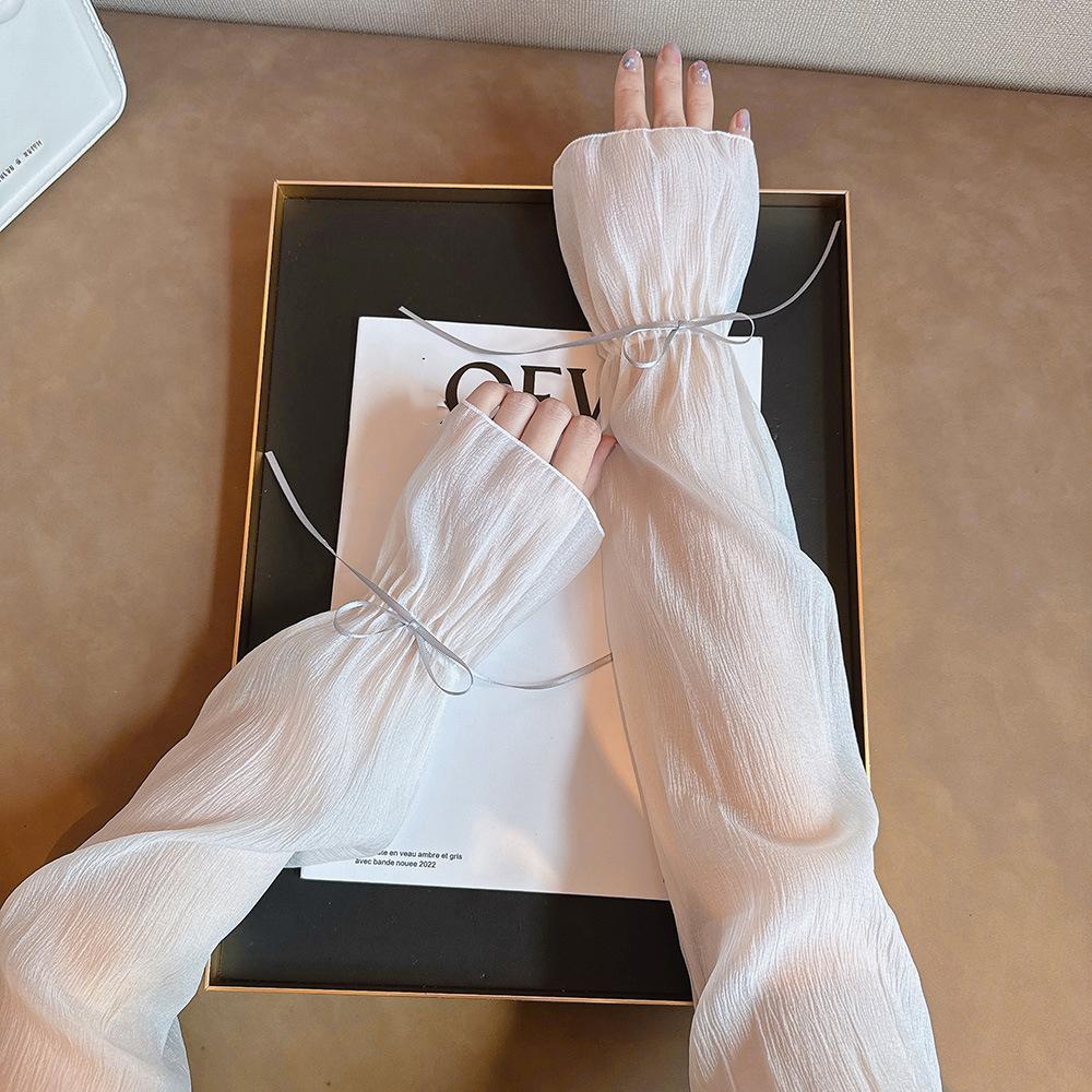 2pcs/set Thin Bow Gauze Sleeves Sun Protection Yarn Arm Sunscreen Covers  Outdoor