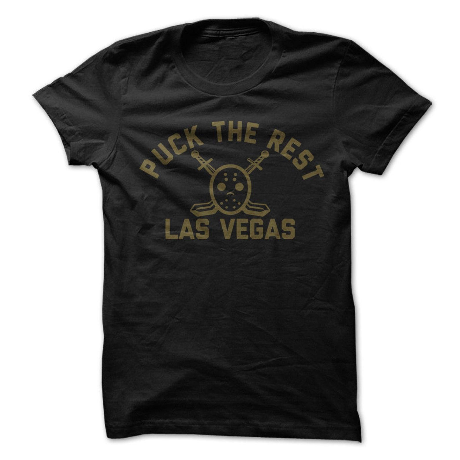 Puck the Rest - Las Vegas T-Shirt Design - Black Shirt with Gold Print 2XL