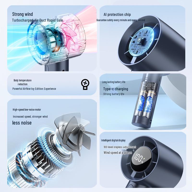 Portable Mini Fan with Digital Display, Stepless Speed, Long Battery Life, High-Speed USB Power, Compact Design