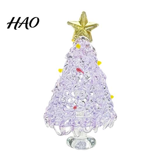 Kristallen Boom Bureauornament Handgeblazen Glas Kerstbeeldje, Mini Tafelbladornamenten Kerstornament, Handgemaakte Bureau Feestdecoratie Decoratief