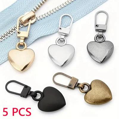 5Pcs/set Detachable Metal Zippers Puller Diy Sewing Heart Shape Zipper Slider Head Bags Coat Zipper Pull Tab Repair Kits Accessories