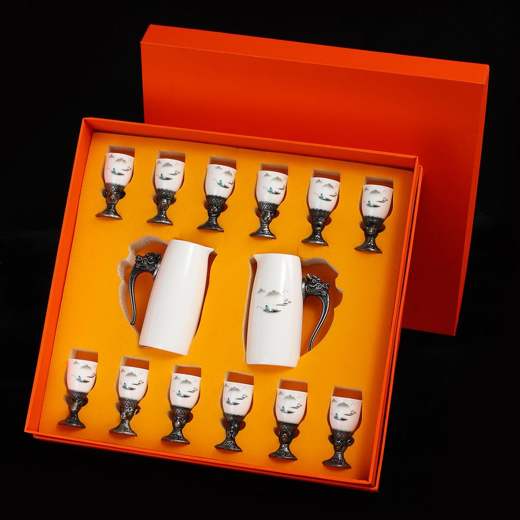 Zodiac Small Wine Glass Ceramic Wine Dispenser Baijiu Cup Spirits Cup One Cup High-End Light Luxury Gift Box Set