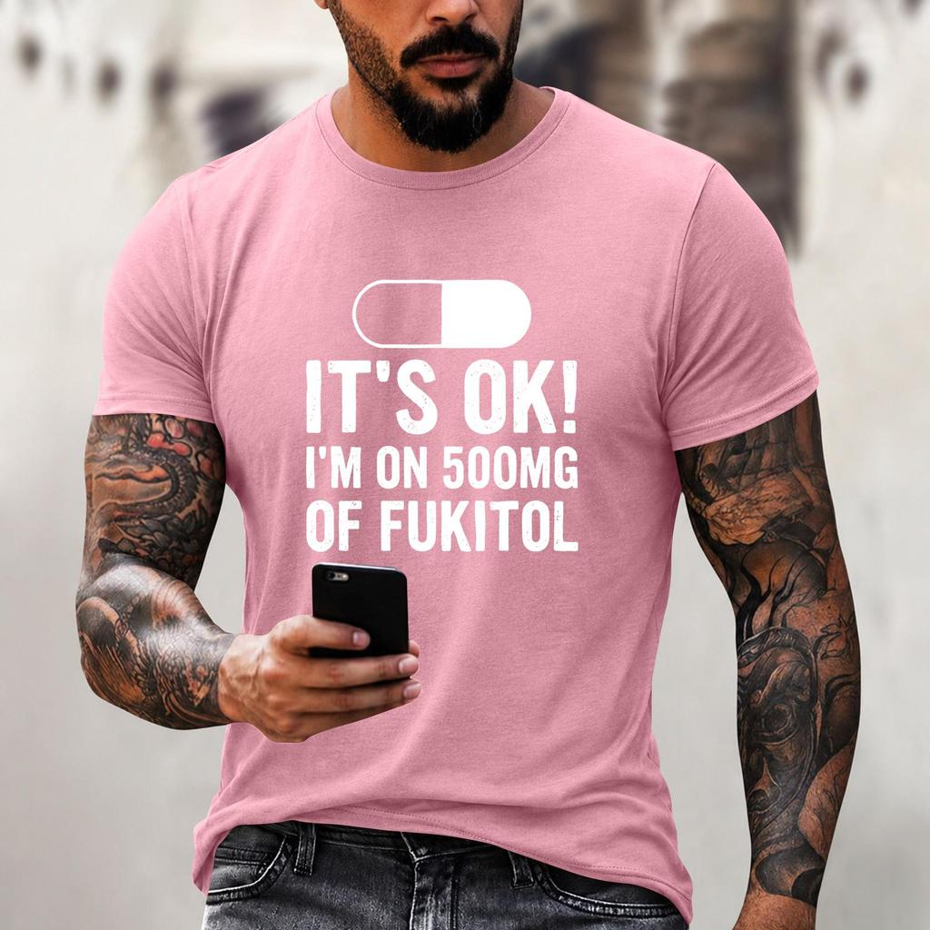 Men's Funny Letter Print Loose Fit Casual T-Shirt for Everyday Wear