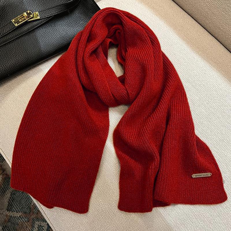Autumn And Winter New Solid Color Knitted Scarf For Women High-end Thick Warm Versatile Simple Scarf Mountaineering Scarf