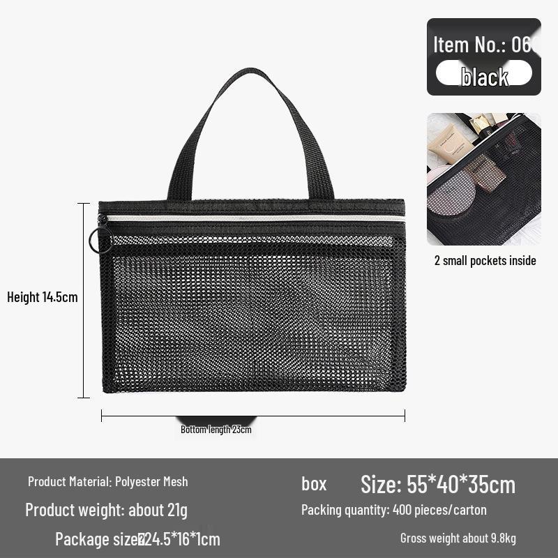 Sac de Plage Portable en Maille Multipoches Organisateur de Plage à Main en Polyester