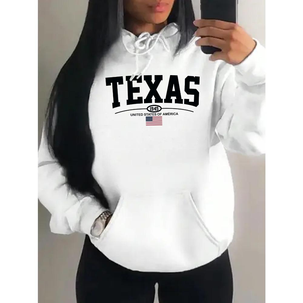 Texas Usa City Art Letter 1945 Print Women Hoody Harajuku Loose Hoodies Casual Street Y2K Sportswear Clothes