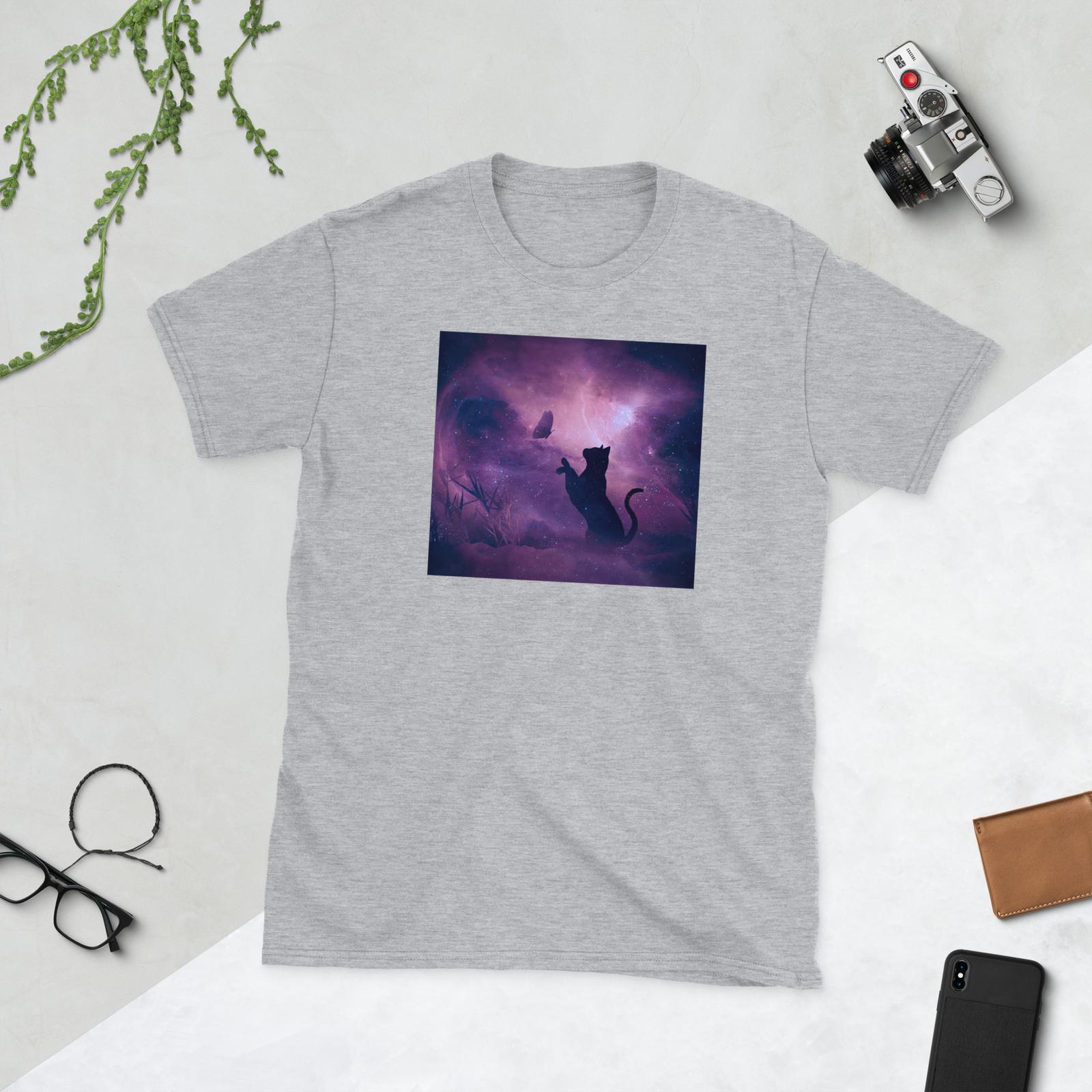 Cat playing with a Butterfly, Cat Lady T-Shirt Mens Womens Tees Top 2XL