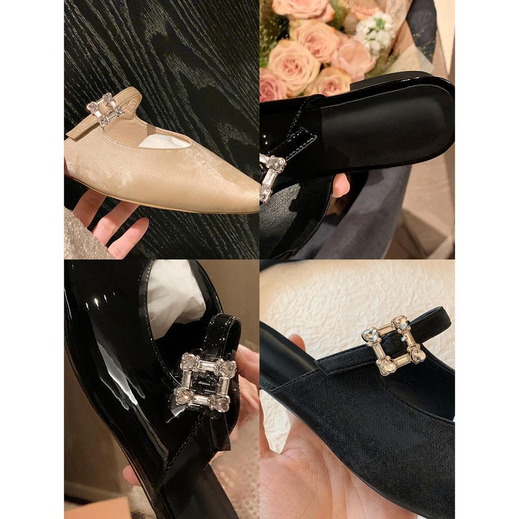 One-pedal French Square Head Diamond Buckle 2025 New One-word Belt Low-heeled Muller Bag Head Half Slippers Women's Summer Outer Wear