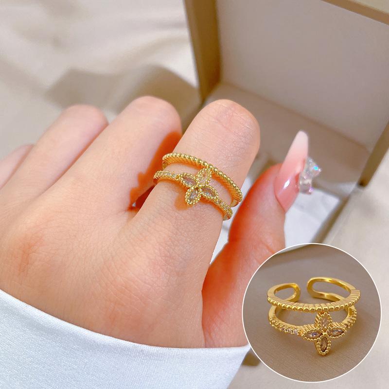 Design Wind Geometric Diamond Bead Ring Women'S Cold Wind Open Ring