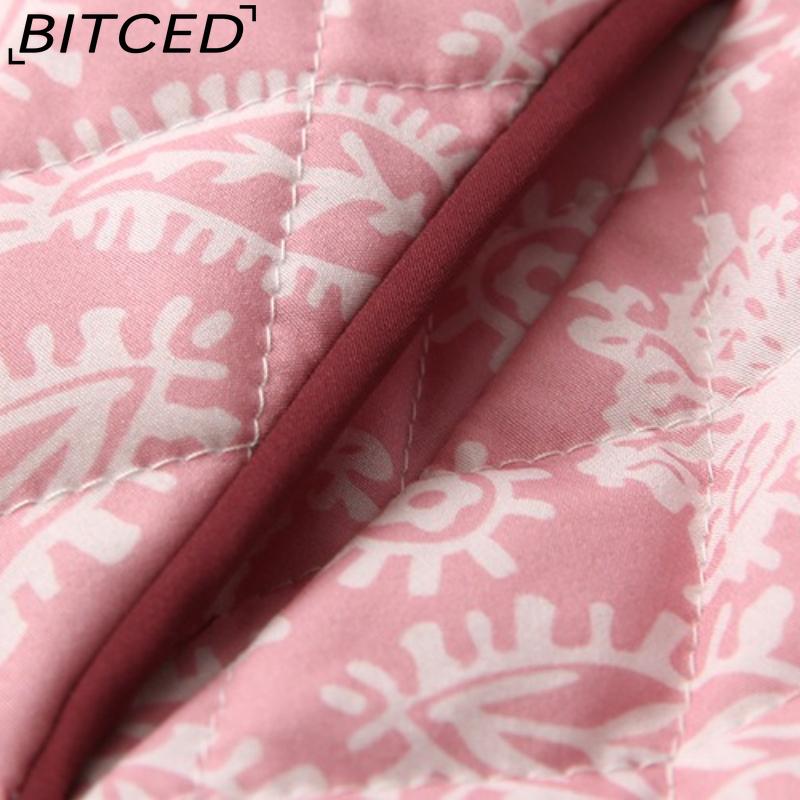 BITCED Women's Autumn/Winter Fashion Casual V-Neck Printed Quilted Cotton Patchwork Jacket