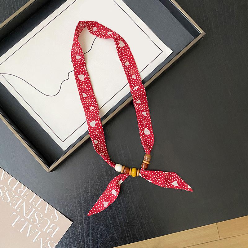 Retro Style Beaded Long Scarf Chain Necklace for Women Fashion Accessories Necklace Scarf Hijab Tie Bag Handle Ribbon Hairband