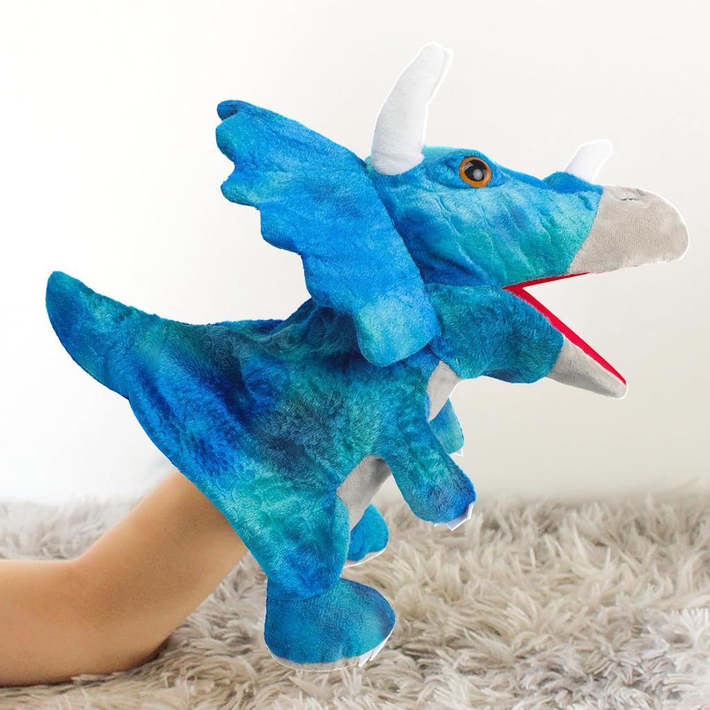 Cute Dinosaur Hand Puppet Funny Plush Stuffed Animal Toy Adults Toddler Huggable Dinosaur Plushies Pretend Play Doll Storytelling Interactive Puppet
