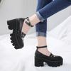Womens Pump Gothic Shoes Ankle Strap High Chunky Heels Platform Punk Creepers Shoes Female Fashion Buckle Comfortablede39