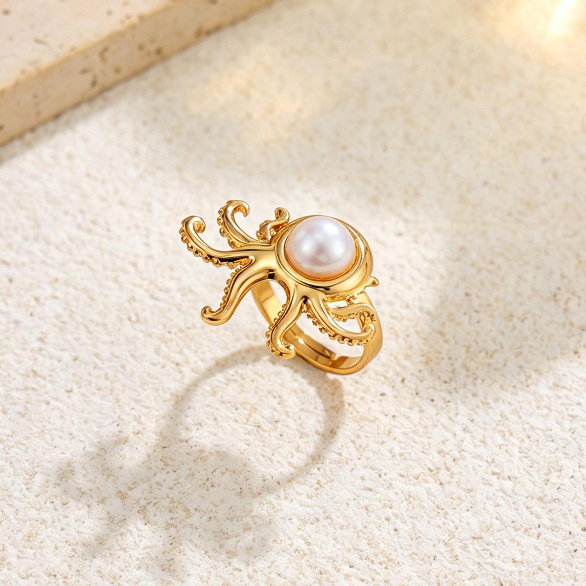

Beach Ocean Series Starfish Stainless Steel Rings for Women Holiday Seahorse Imitation Pearl Ring Bohemian Jewelry