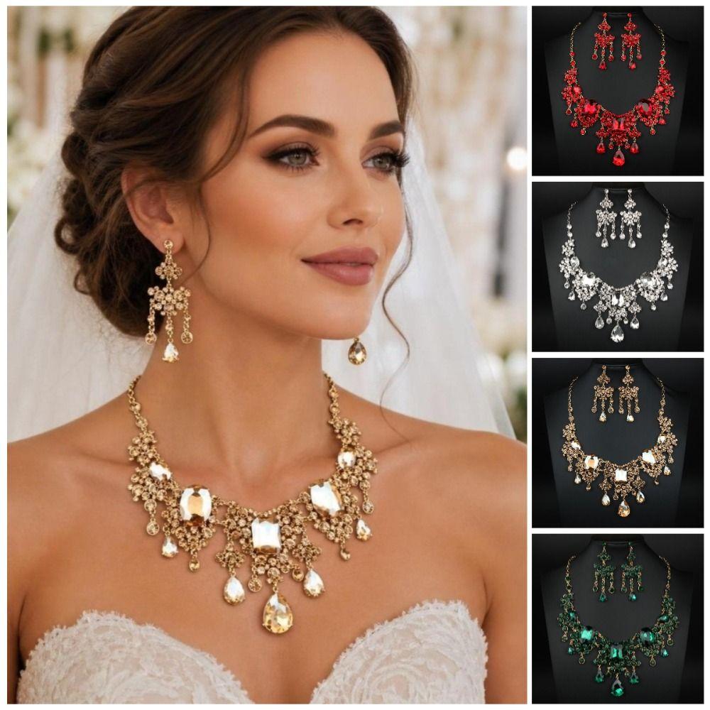 Elegant Rhinestone Jewelry Set Shiny Wedding Bridal Accessories Party Dress Up