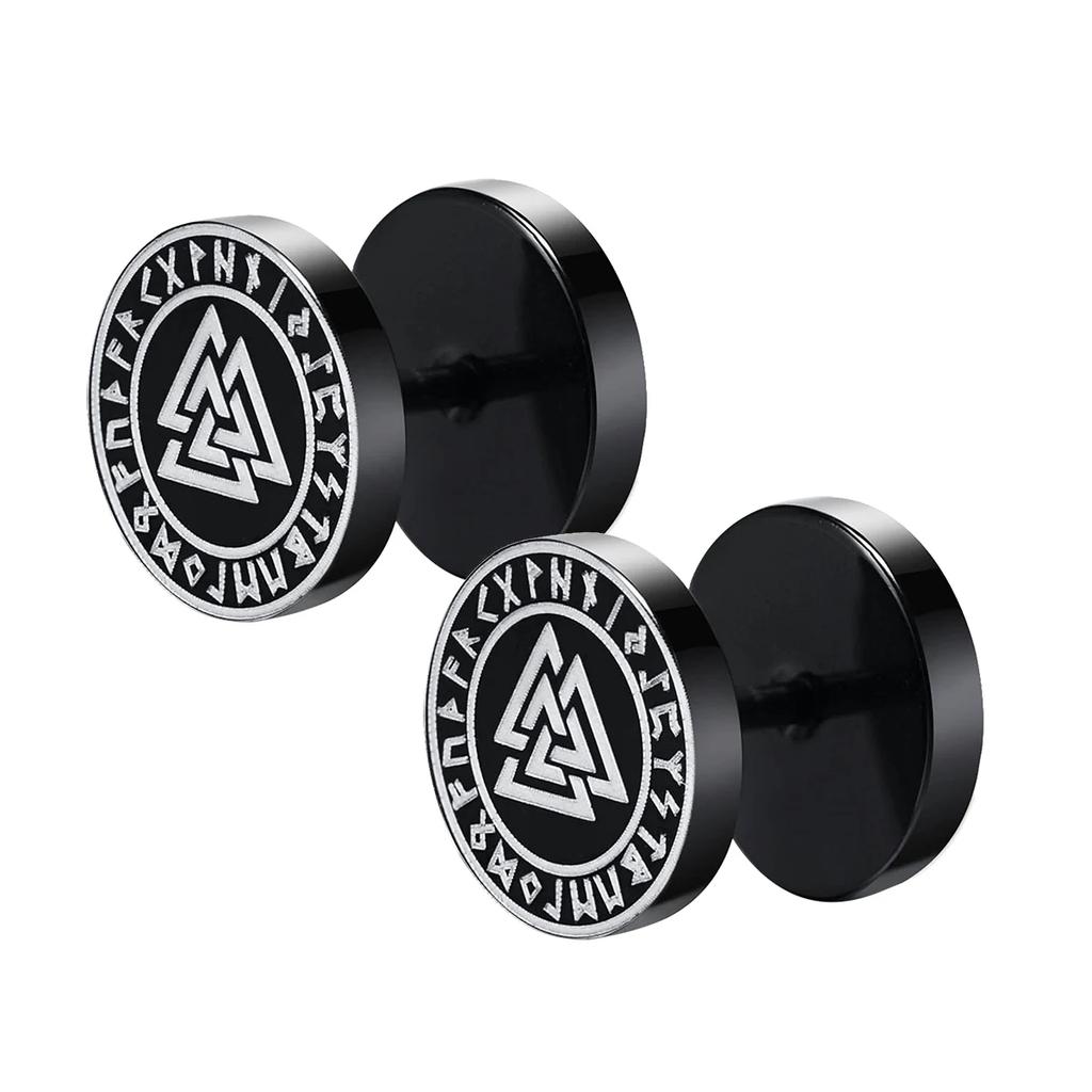 Gothic Norse Viking Runes Stud Earrings for Men Boys,Rock Punk Stainless Steel Valknut Wolf Head Compass Celtic Knot Earrings