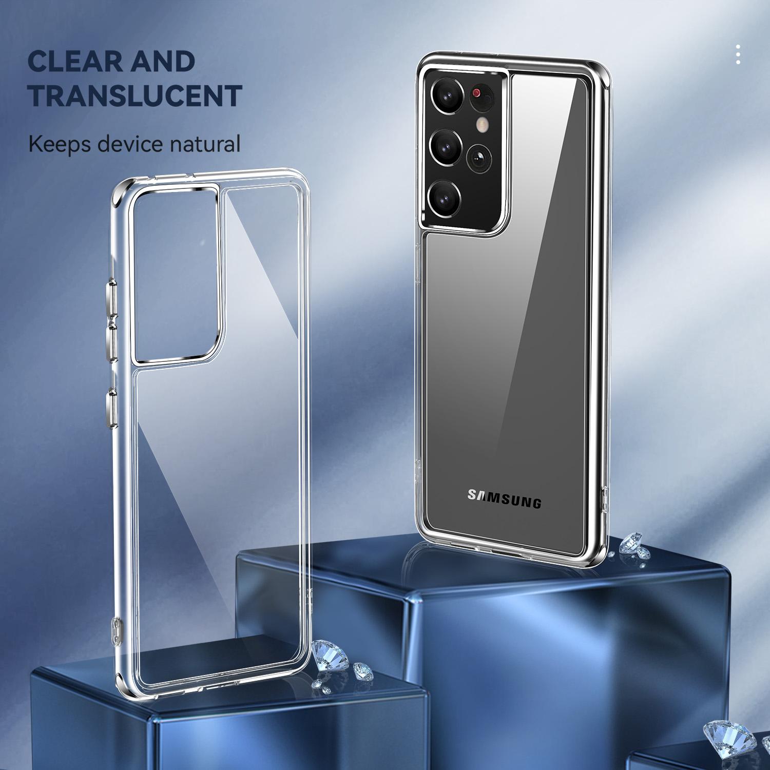 

Electroplating Clear Translucent Hybrid Phone Cover for Samsung Galaxy S21 Ultra 5G,Fingerprint-Free TPU+PC Combo Mobile Phone Accessory A