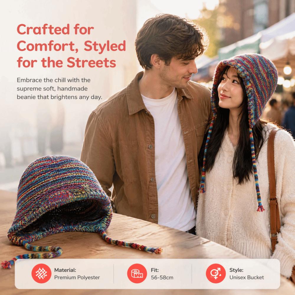 Rainbow Striped Crochet Cap Gradient Wool Stripe Beanie Hat Fashion Knitting Beanie Hat  Winter
