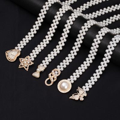 Stylish And Elegant Pearl Waist Chain Internet Popular Inlaid Rhinestone Dress Decorative Belt Women'S Elastic Waist Accessories