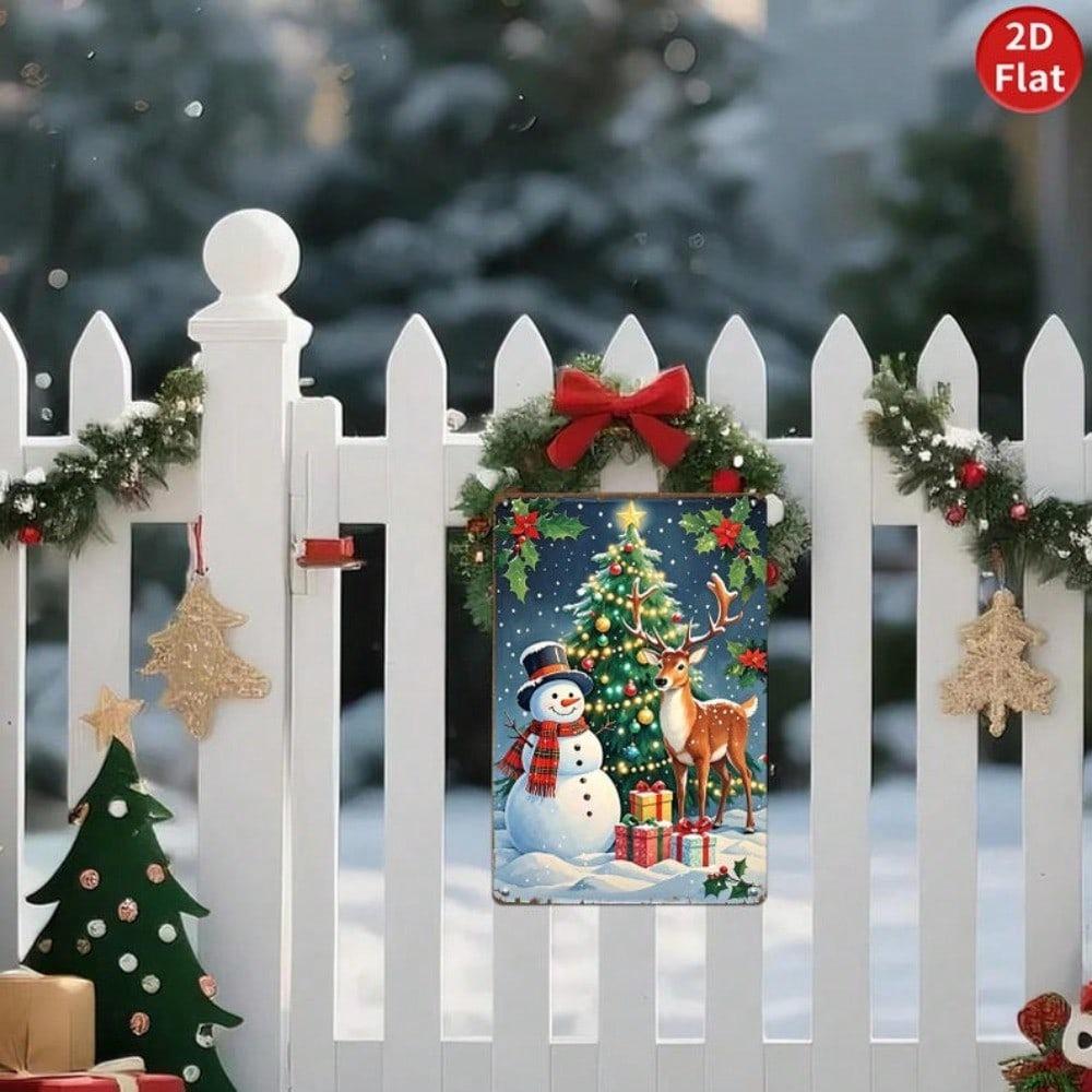 Vintage Snowman Christmas Metal Tin Sign Farmhouse Wall Art Holiday Home Decor